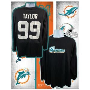 Miami Dolphins Shirt Men’s 2XL Big Gray Jason Taylor Football Tee 100% Cotton
